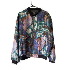 Vintage Designs for Him Size L Art to Wear Abstract Print Silk Bomber Jacket